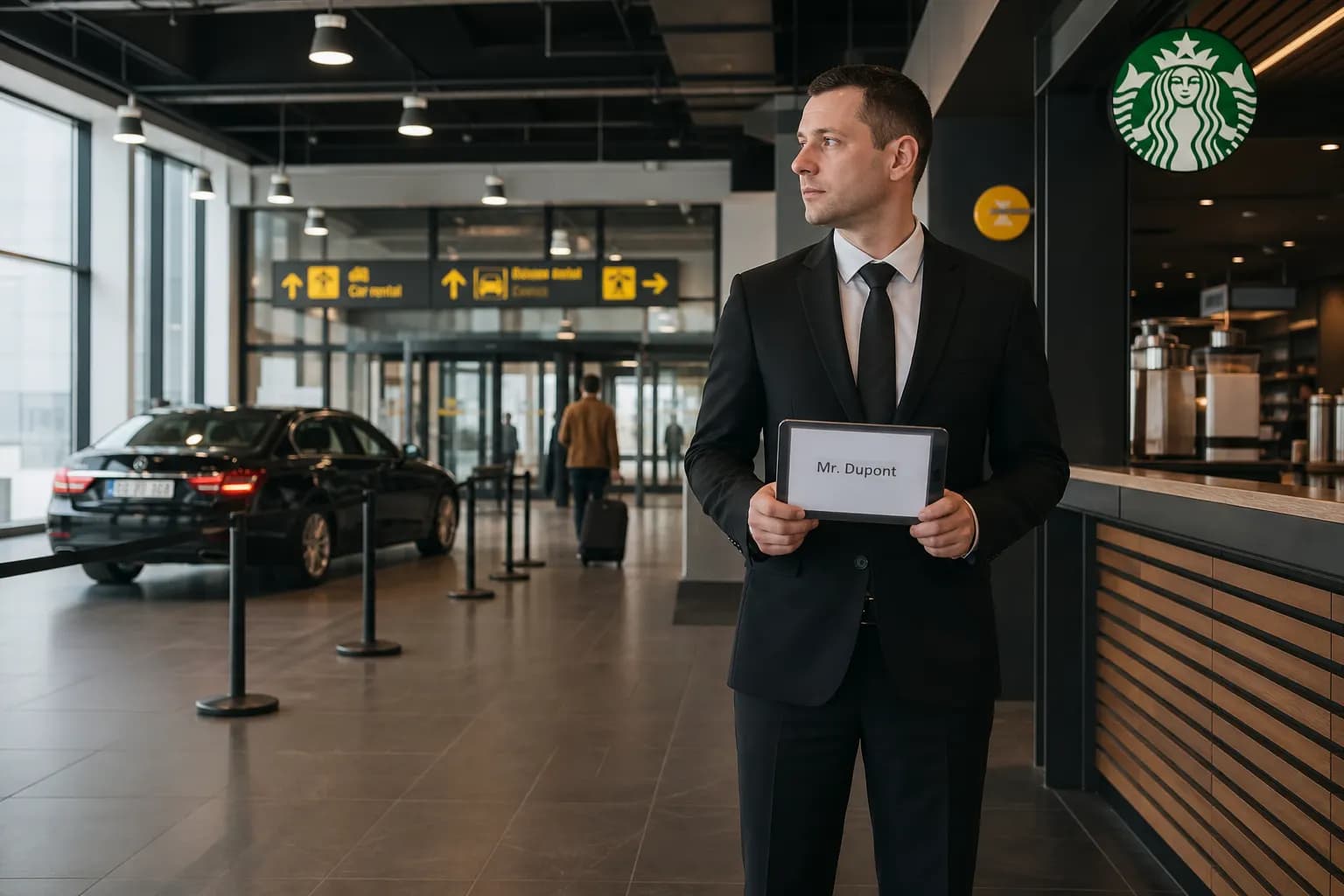Terminal des arrivées de Charleroi — point de rencontre Starbucks
